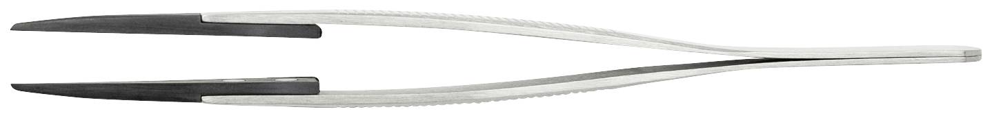 A silver, two-pronged presentation serving utensil of metal lies horizontally. Ideal for serving meat or cheese.