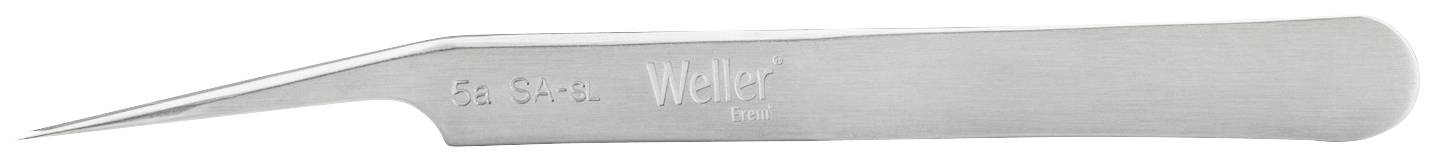 A silver metal tweezers with a narrow, curved tip. It has the inscription 'Weber' on the side.