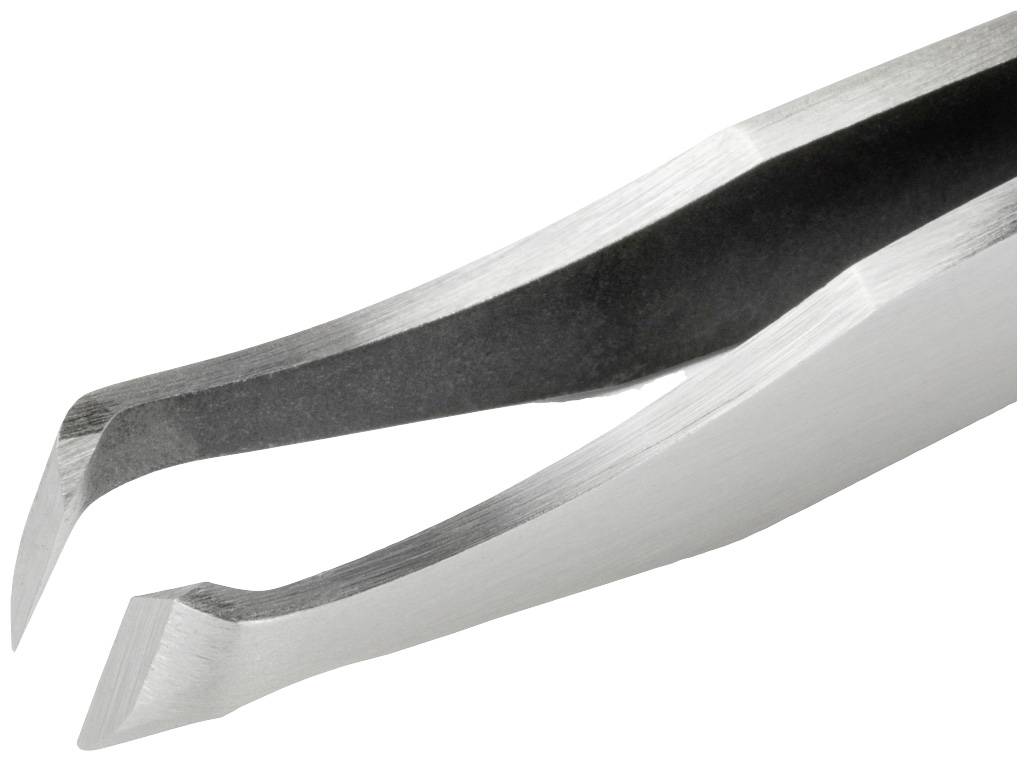 A silver tweezers with curved tips, used for precisely grasping small objects.