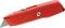 A red multi-purpose knife with an extendable, sharp blade and a ribbed handle for non-slip handling. Brand name visible on the handle.