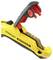 A yellow Stanley FatMax utility knife with a black handle and red folding mechanism; open blade visible.
