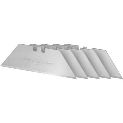 Five silver replacement blades, arranged diagonally in a row, suitable for various cutting tasks.