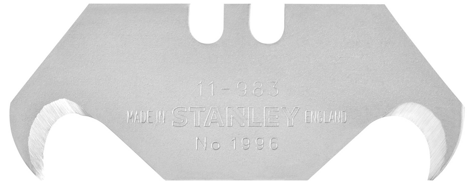 Blade attachment with the label 'Stanley 11-983, Made in England No. 1996', used for industrial or craft cutting work.