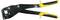 A black cutting pliers with yellow handles used for connecting metal sheets.