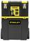 Black tool case with yellow accents, handle and wheels. 'STANLEY' logo visible. Developed for mobile tool storage.