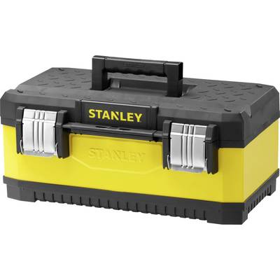 Yellow and black toolbox with metal latches and carrying handle. The 'STANLEY' brand is visible on the front.