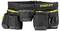 Black tool belt with yellow accents and multiple pockets, designed for storing tools. Brand name 'Stanley'.