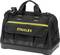 'Black tool bag with yellow zip and STANLEY lettering. Robust construction, suitable for tradespeople.'