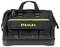 Black tool bag with yellow 'STANLEY' lettering, multiple zips and external pockets, reinforced base.