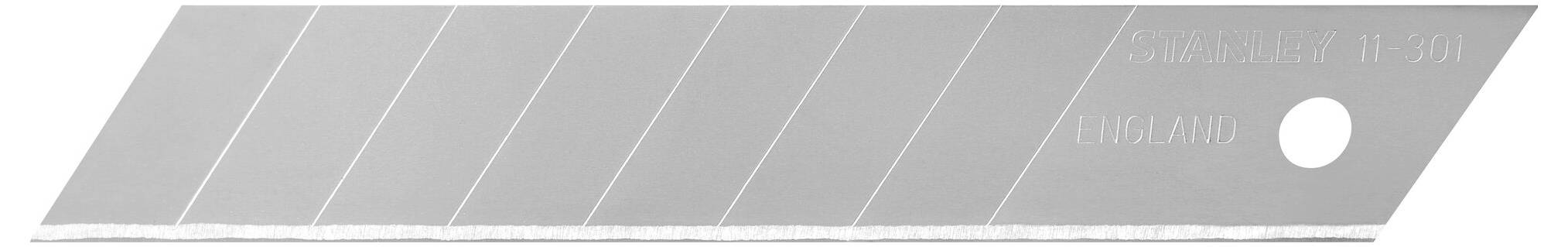 A grey replacement blade for a utility knife with multiple segments that can be easily snapped off for precise cutting.