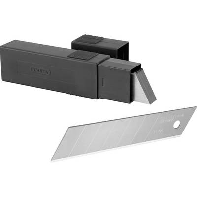 A black plastic case containing a utility knife with a single spare blade lying in front of it.