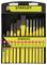 'Set of 12 yellow and black Stanley chisels and punches in various sizes, in a black plastic holder.'