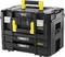 Black toolbox with yellow handle and three drawers, labelled 'Stanley' and 'Pro-Stack', suitable for storing tools.