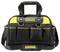 A black tool bag with yellow accents and the inscription 'Stanley Fatmax'. It has multiple external pockets and carrying handles.