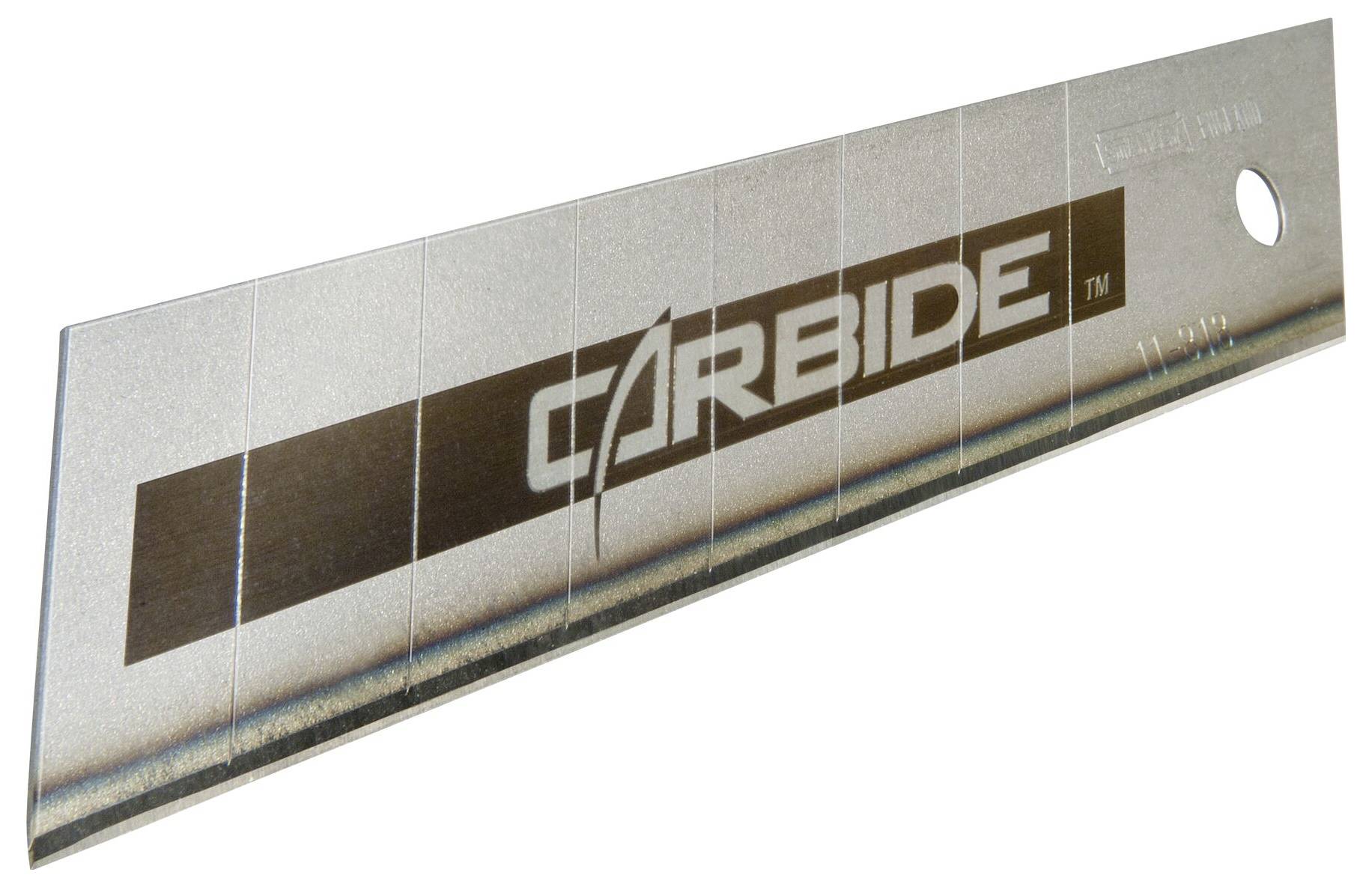 Metal blade with the inscription 'CARBIDE', showing notches for breakaway segments.