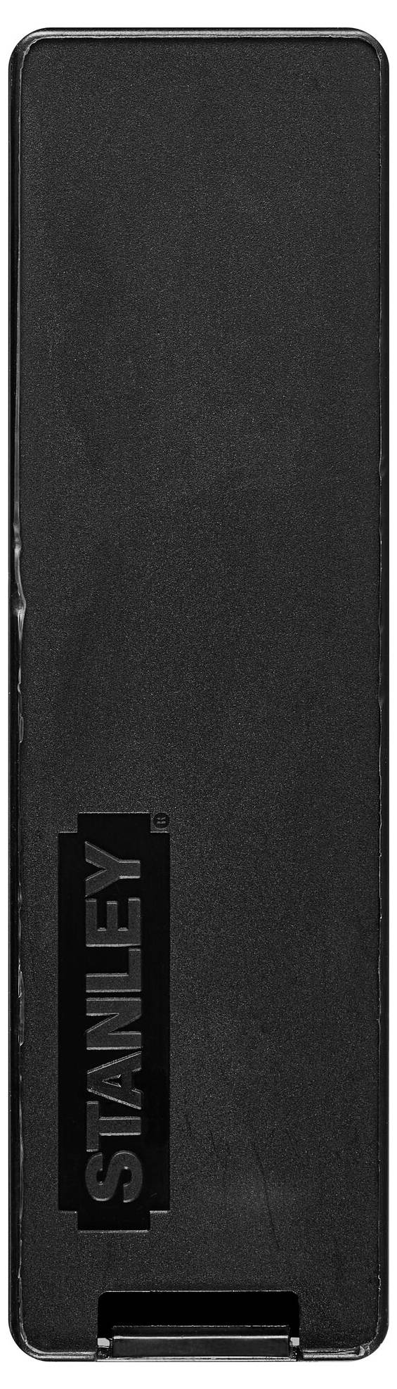 Black rectangular plastic item with 'STANLEY' logo in the centre. Primarily used for storage purposes.