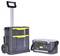 'Tool kit set with trolley and stackable case, in Grey and Yellow. Trolley with two wheels and extendable handle. Ideal for mobile tradespeople.'