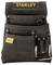 Black tool belt bag with multiple compartments and 'Stanley' logo on the front. Ideal for storing tools and accessories.