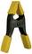 A yellow metal bulldog clip with yellow plastic handles, opened wide. Suitable for versatile holding tasks.