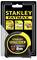 'Stanley Fatmax Tape Measure' with 8m length, magnetic, 3.3m standout, 2x Blade Armour. Packaging design showcases product features.