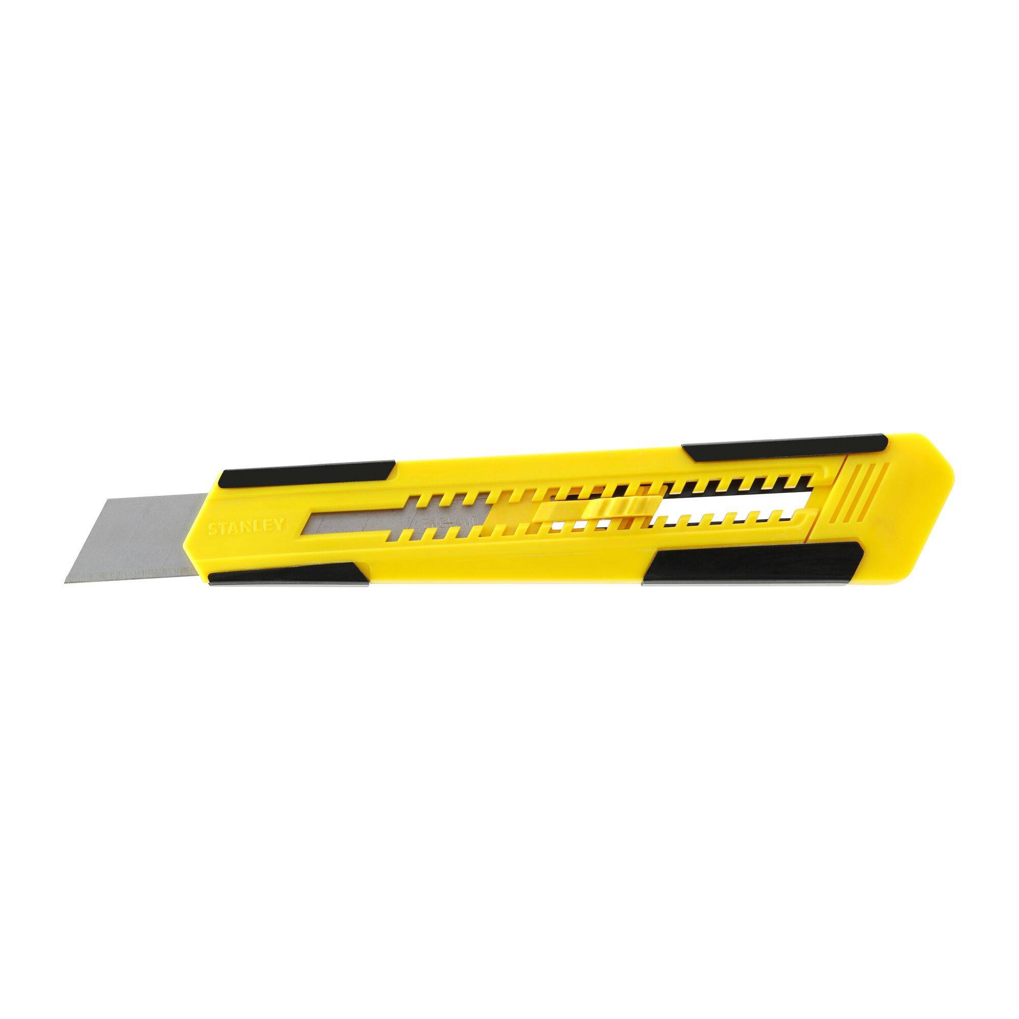 Yellow craft knife with extended blade, suitable for precise cutting of paper or cardboard. Ideal for craft work.