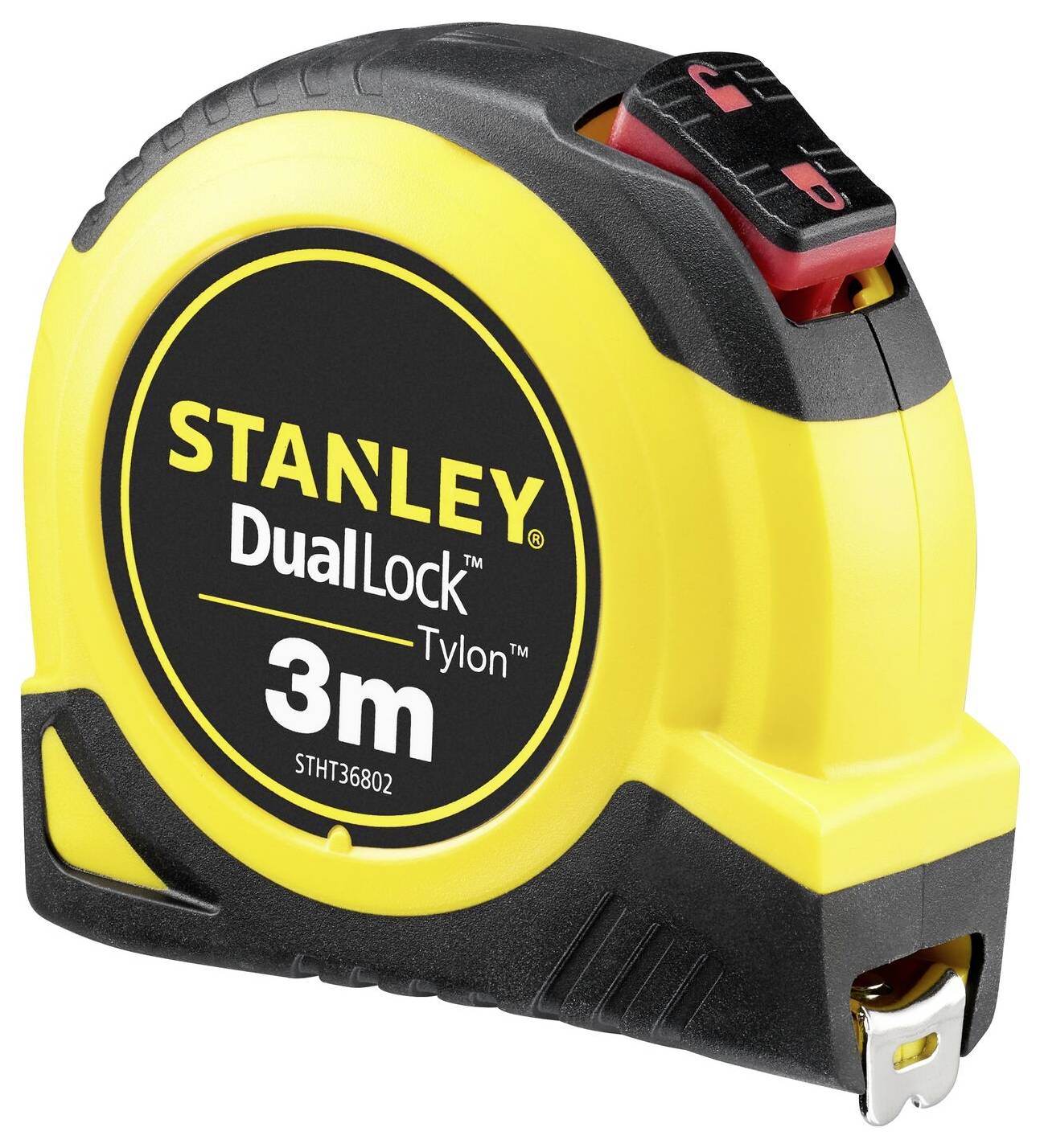 Yellow and black Stanley measuring tape with 3 metres length and DualLock function.