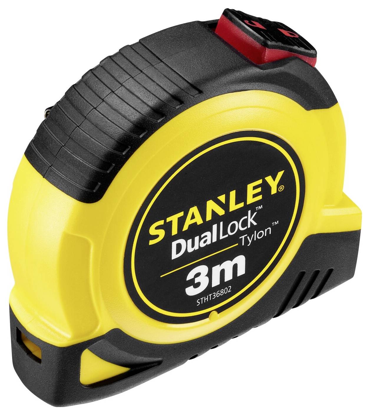 Yellow and black measuring tape with the inscription 'STANLEY Dual Lock 3m'.