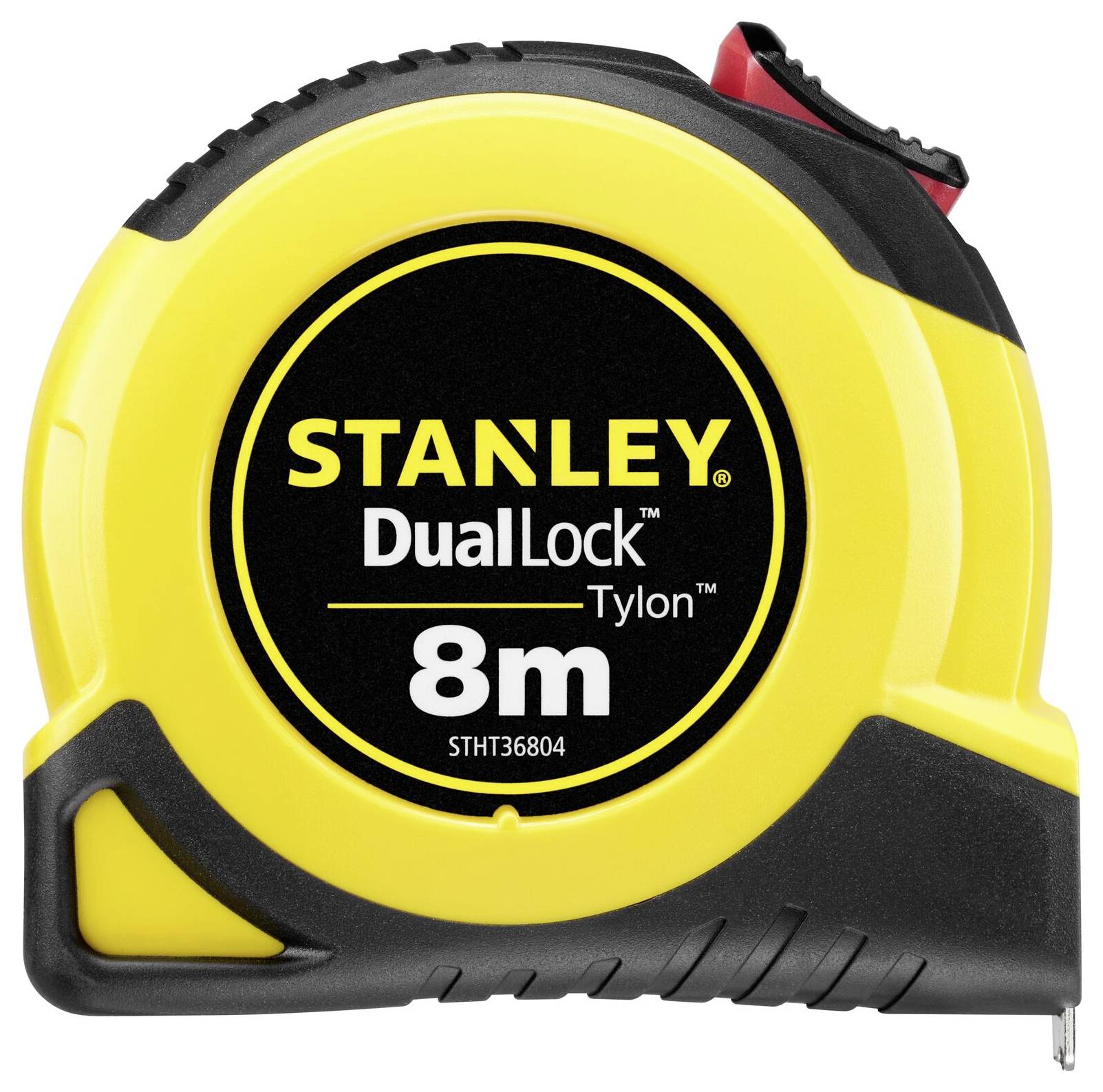 'Stanley tape measure with DualLock Tylon coating, length 8 metres, yellow and black design.'