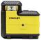 A yellow and black Stanley laser level device for precisely aligning surfaces with vertical and horizontal lines.