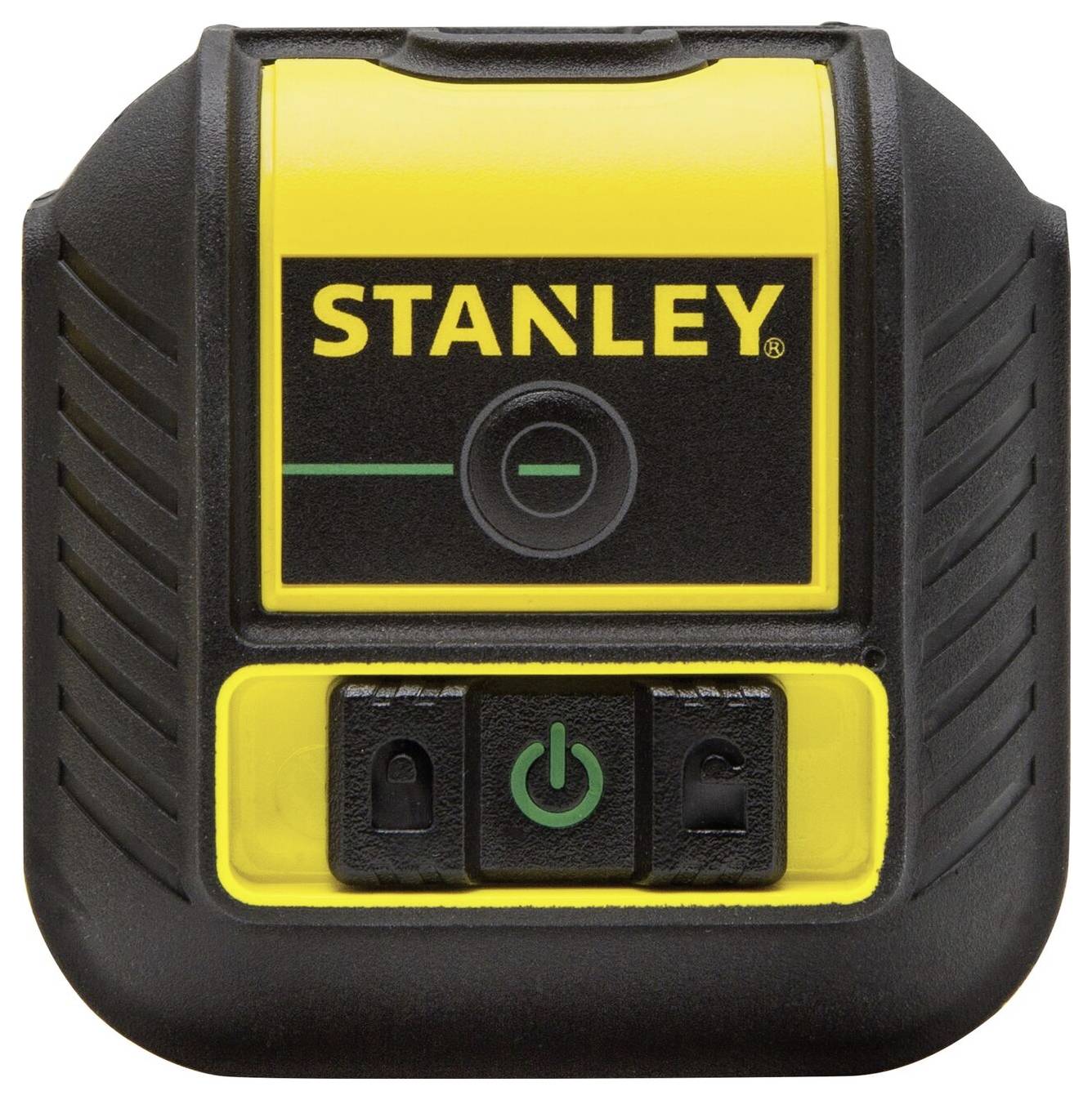 A yellow and black Stanley device with an on/off switch, possibly a tool or measuring instrument.
