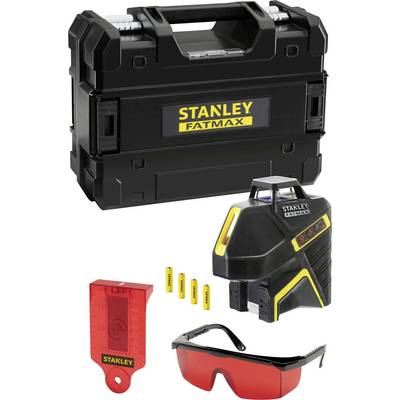 A Stanley FatMax cross-line laser set with safety glasses, target board and storage case. Ideal for precise construction measurements.