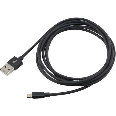 A black USB cable with USB-A and Micro-USB connectors, suitable for charging or data transfer between devices.