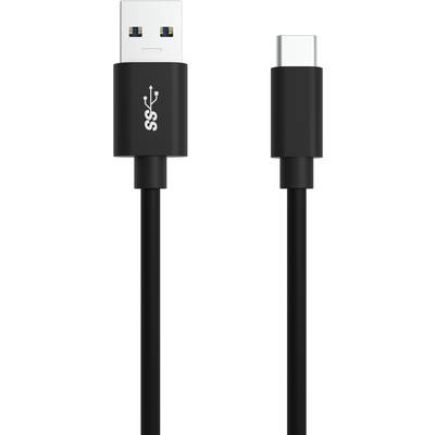 A black cable with USB-A and USB-C connectors, suitable for data transfer or charging purposes.