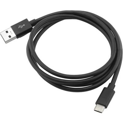 A black USB cable with a USB-A plug on one end and a USB-C plug on the other end.