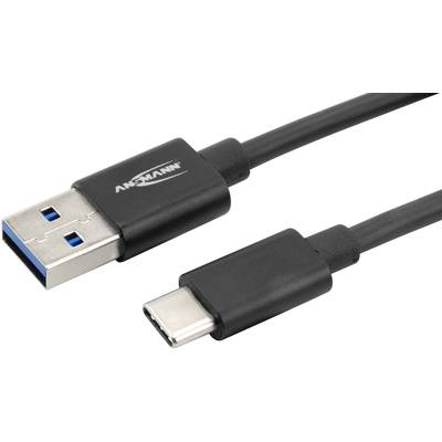 USB cable with USB-A plug on one side and USB-C plug on the other, suitable for charging and data transfer.