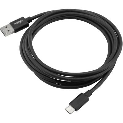 A black USB cable with USB-A and USB-C connectors, suitable for charging and data transfer of electronic devices.