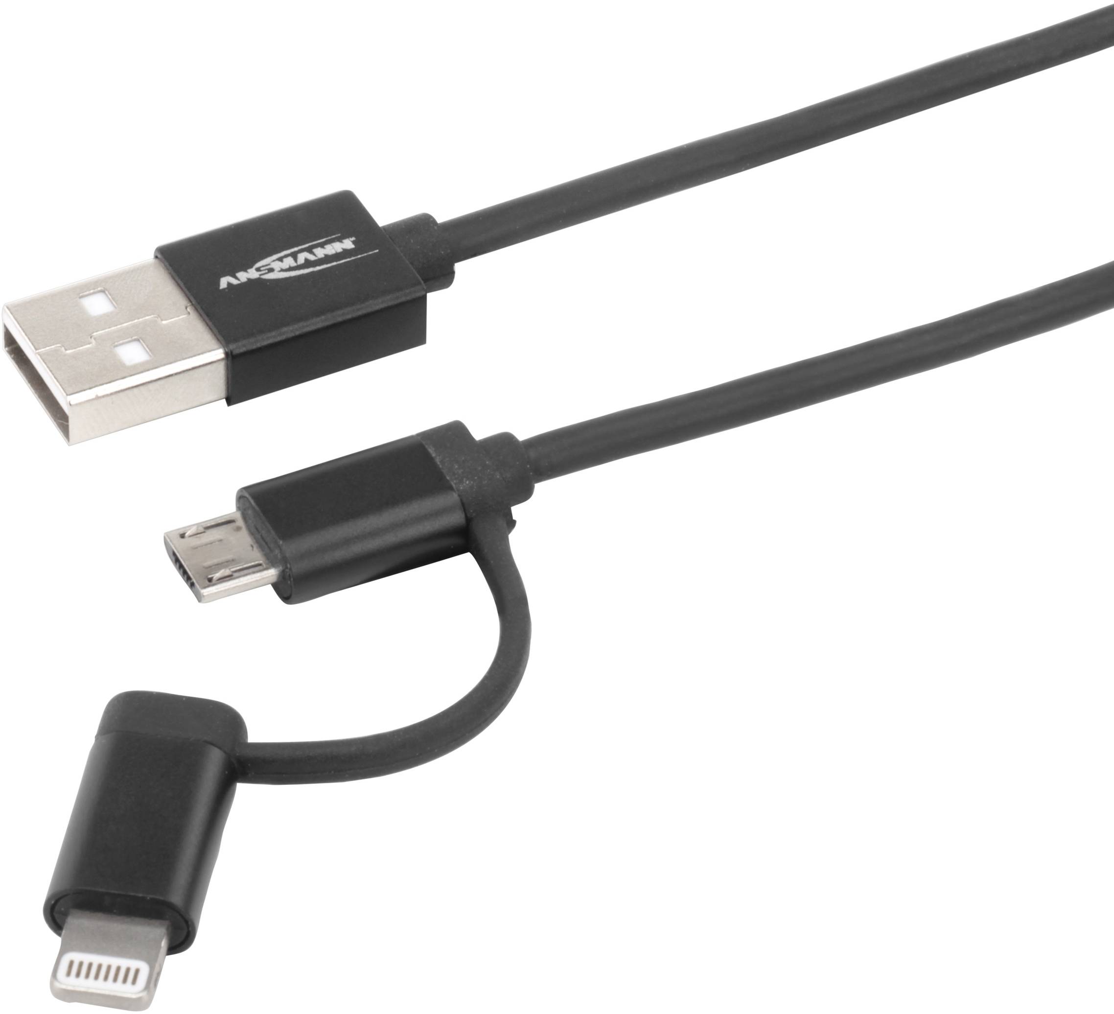 Ansmann USB cable 1.20 m Black Aluminium connector, TPE coating 1700-0082-3