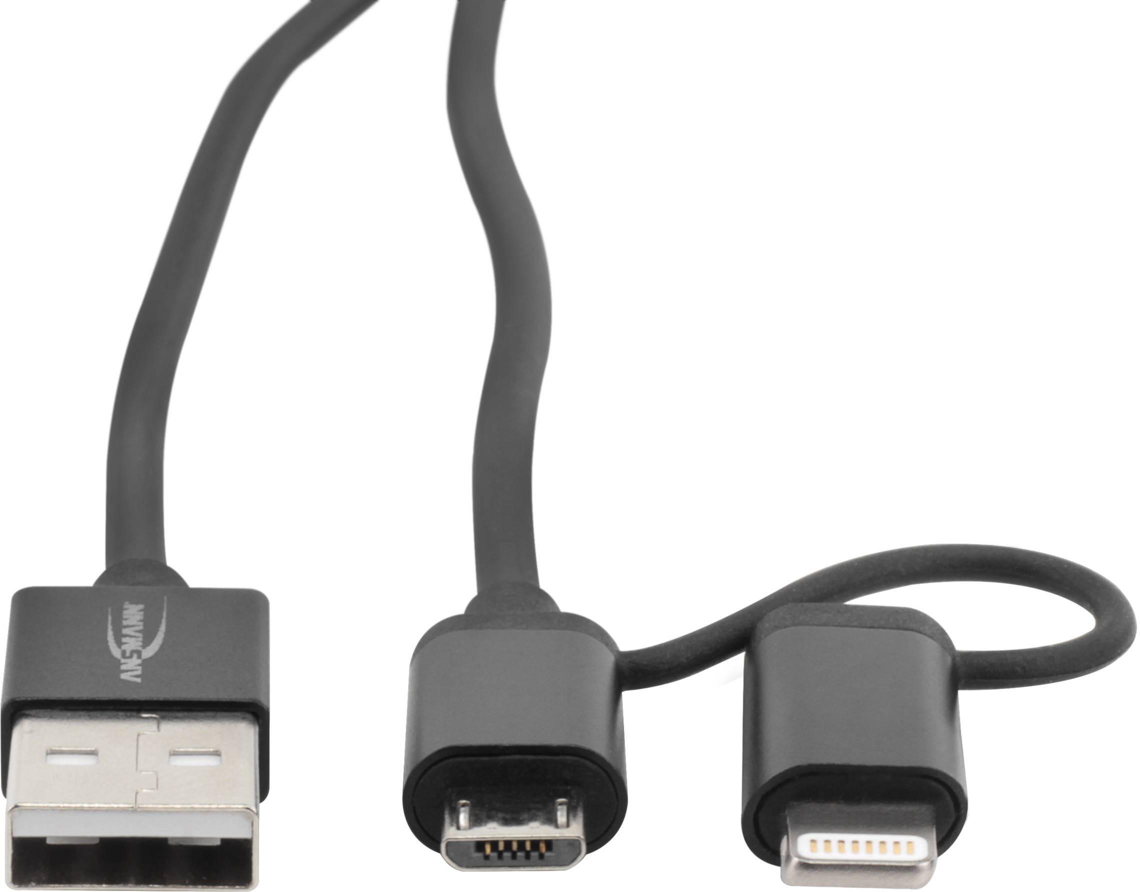 Ansmann USB cable 1.20 m Black Aluminium connector, TPE coating 1700-0082-4