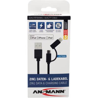 Ansmann USB cable 1.20 m Black Aluminium connector, TPE coating 1700-0082-5