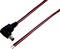 Black DC power cable with right-angled socket and red and black exposed end wires for electrical connections.
