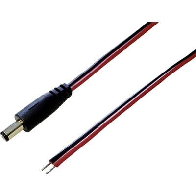 Black and red cable with a male DC plug on one end and open cable ends on the other side, for power supply.