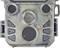 Hunt camouflage trail camera with menu, playback, and OK buttons, featuring infrared sensors and a lens in the centre.