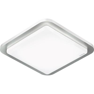 Square LED ceiling light with silver frame and frosted white diffuser, suitable for modern living spaces or offices.