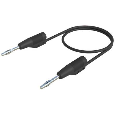 Black banana plugs with cable, typical connecting element in audio and electrical applications, on a white background.