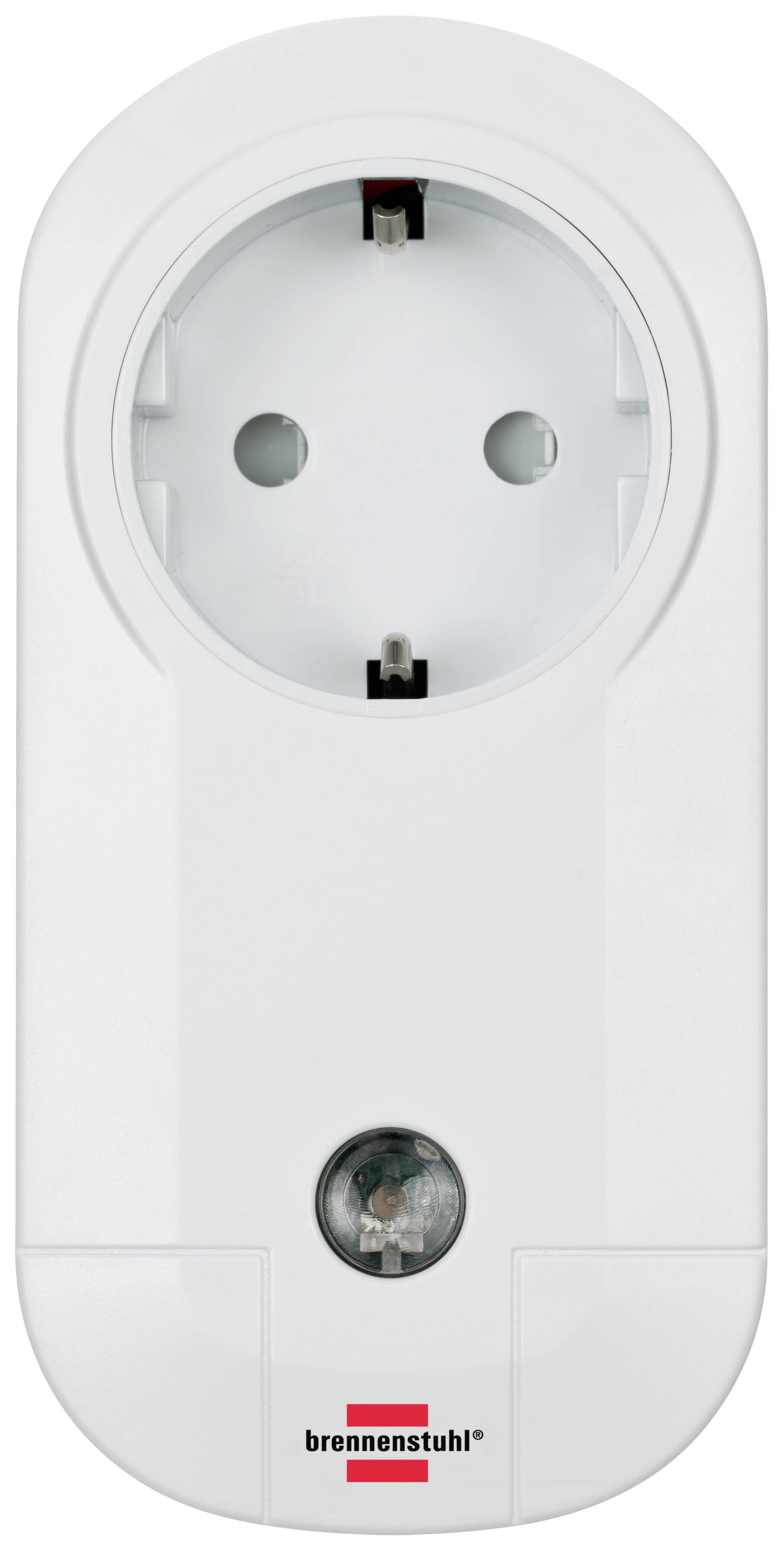 White socket from Brennenstuhl with an LED light sensor in the lower area.