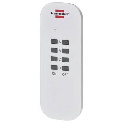 White Brennenstuhl remote control with four buttons labeled A, B, C, and D, and ON/OFF text at the bottom.<br>