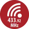 Red circular wireless signal icon labeled '433.92 MHz' indicating a radio frequency.<br>