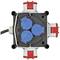 'Distribution socket with three blue sockets facing upwards, featuring red and black elements, suitable for industrial applications.'