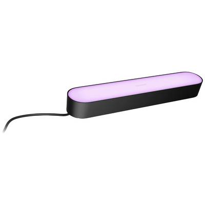 Elongated black LED lamp with a pink luminescent effect, connected by a cable; suitable for atmospheric lighting.