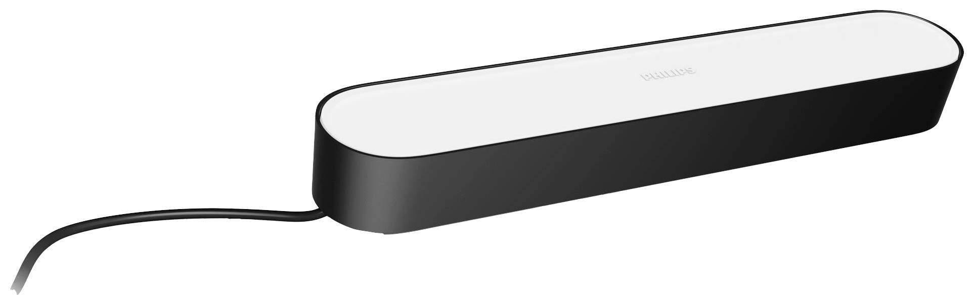 A rectangular, black LED light bar with rounded corners and a cable on the left side. The device is slim and designed in a modern style.